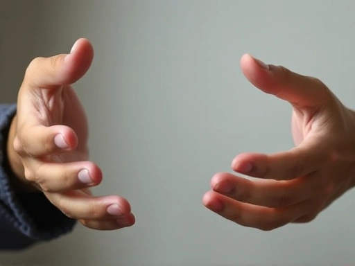 Close-up of two hands, one reaching out and the other slightly withdrawn, illustrating a communication gap in a relationship, with soft lighting and gentle colors.