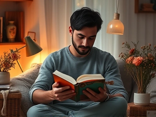 A person engaging in a personal hobby like reading or painting, surrounded by elements of love and partnership but maintaining their individuality, soft lighting, warm colors, symbolic of balance.