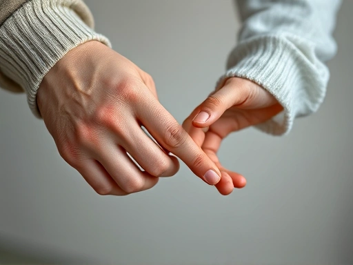A close-up shot of two hands, one male and one female, gently touching fingertips, symbolizing tentative connection and the careful establishment of new boundaries after a romantic relationship ends. Focus on clarity and gentle interaction.