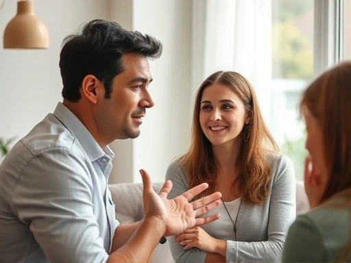 A person subtly observing another's body language and facial expressions in a relaxed, natural setting, focusing on non-verbal cues to gauge feelings.