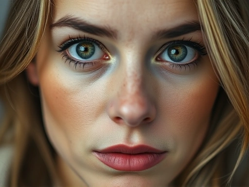 Close-up of a thoughtful woman's face, looking directly at the viewer with a knowing but gentle expression, representing introspection and deeper understanding in relationships, with shallow depth of field.