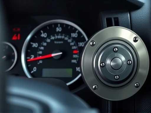 A car dashboard showing vibration and a brake pedal, symbolizing brake disc warping symptoms. Focus on discomfort and concern.