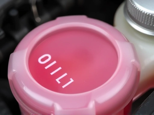 A close-up shot of a car's coolant reservoir with clear liquid level markings, showing the coolant's color and condition, highlighting the importance of regular checks.