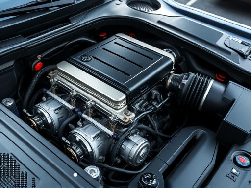 A detailed and clean image of a modern car engine bay, highlighting the fuel injection system with some subtle digital optimization lines or glow, emphasizing efficiency and performance.