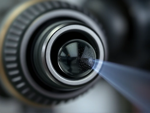 Close-up shot of a fuel injector nozzle, showing a microscopic view of fuel being precisely sprayed, with clean, efficient droplets, symbolizing optimization and advanced technology.