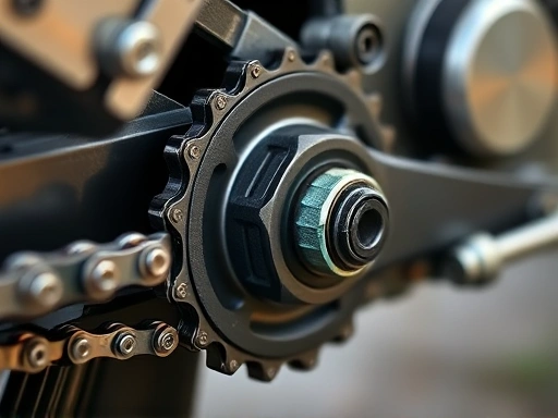 Close-up of a well-maintained motorcycle chain and sprocket, showing clean links and proper tension, representing a critical component and its care for extended lifespan. Focus on mechanical detail.