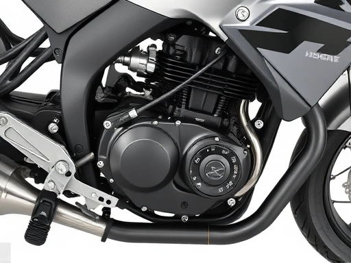 A detailed top-down view of a motorcycle's engine and transmission area, highlighting the clutch cable and gear shift linkage. The scene is well-lit, clean, and professional, focusing on the mechanical components with clear detail, incorporating keywords 