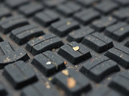 Close-up of a recycled rubber product made from old tires, possibly a durable floor mat or a small outdoor item, showing the texture and resilience of the repurposed material, emphasizing eco-friendly solutions.