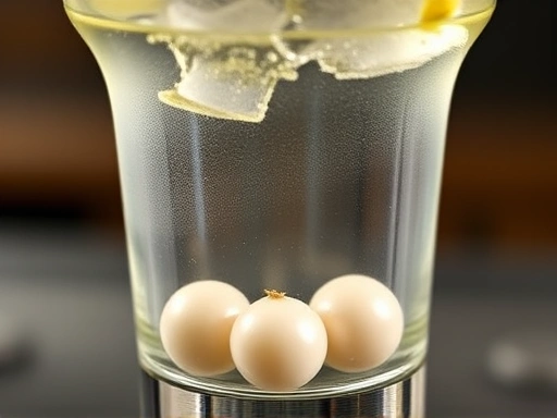 A close-up shot of a clear glass holding a Gibson cocktail, with the focus on the three glossy pearl onions submerged at the bottom, emphasizing their distinct appearance.