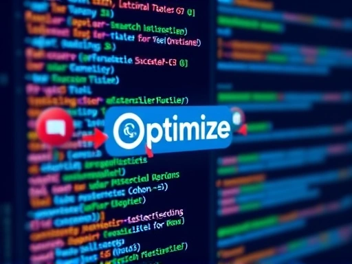 디지털 스크린에 비치는 웹사이트 코드와 검색 엔진 결과 페이지(SERP)의 모습