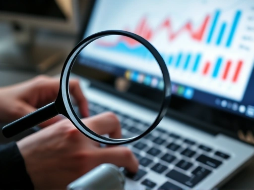 정확한 데이터 분석을 상징하는 돋보기와 차트가 어우러진 클로즈업 이미지