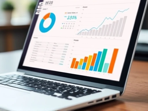 다양한 SEO 지표를 나타내는 그래프와 차트가 펼쳐진 노트북 화면을 클로즈업한 이미지