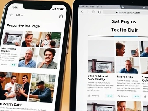 여러 개의 광고 단위(반응형, 인페이지, 앵커)가 웹사이트 디자인과 자연스럽게 통합되어 있는 모바일 및 데스크톱 화면의 클로즈업.