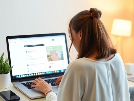 블로그 운영자가 노트북 앞에서 네이버 블로그를 띄워 놓고 분석하는 모습