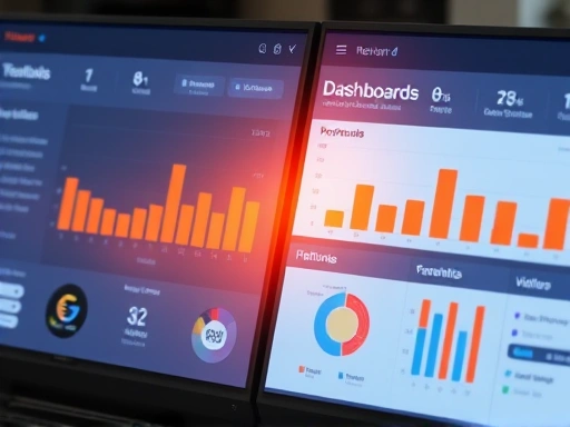 두 대시보드 화면이 클로즈업되어 있으며, 각 플랫폼의 주요 지표(수익, 방문자 수 등)가 강조되어 있다.