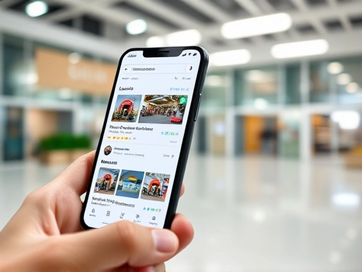 스마트폰 화면에 로컬 검색 결과와 지도 앱이 선명하게 보이는 장면