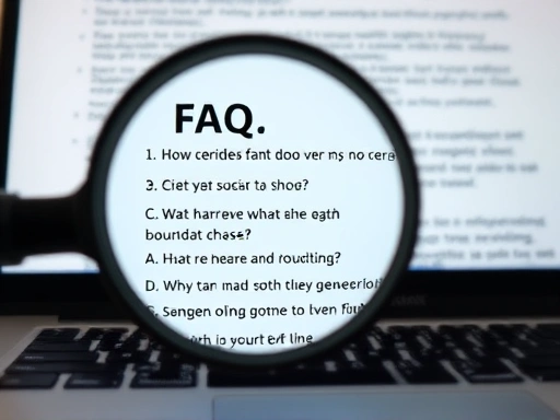 확대된 노트북 화면에 블로그 글의 FAQ 섹션이 클로즈업되어 있습니다.