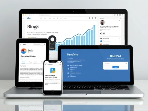 여러 개의 모바일 기기(스마트폰, 태블릿)와 노트북이 화면에 펼쳐져 있는 모습