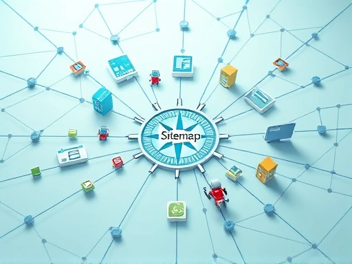 웹사이트의 복잡한 구조를 지도로 형상화한 개념적 이미지
