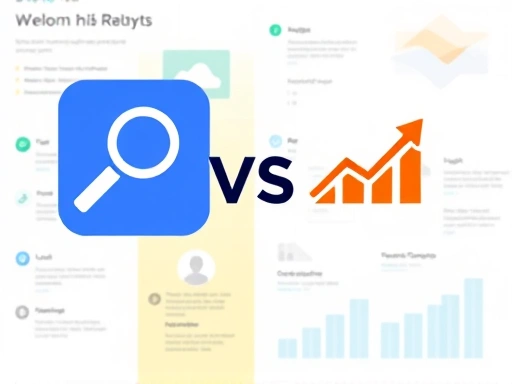 두 개의 서로 다른 아이콘(예: 돋보기와 그래프, 혹은 두 개의 다른 플랫폼 로고)이 나란히 배치되어 있고, 그 사이에 'VS' 기호가 크고 명확하게 보인다.