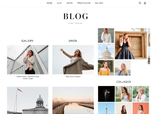 다양한 형태의 갤러리 레이아웃이 깔끔하게 정돈된 블로그 페이지를 클로즈업한 장면