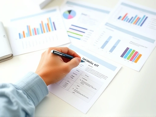 블로그 분석 통계표와 미디어 키트 서류가 놓인 깨끗한 책상.