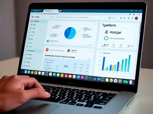 노트북 화면에 구글 설문지, 타입폼, 핫자 등 다양한 설문 도구의 인터페이스가 열려 있는 클로즈업 샷.