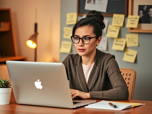 따뜻한 조명 아래 노트북 앞에서 블로그 멤버십 혜택을 구상하는 창작자의 모습