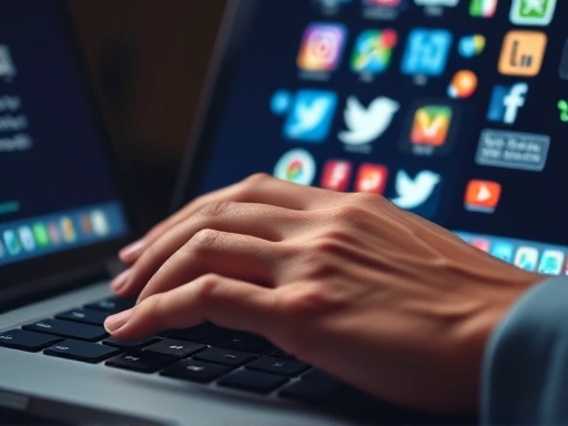 콘텐츠 작성과 소셜 미디어 배포를 상징하는 클로즈업 이미지