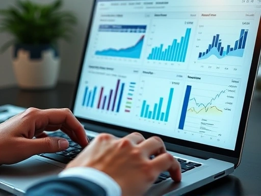 여러 개의 데이터 차트와 통계 그래프가 띄워진 노트북 화면을 클로즈업.