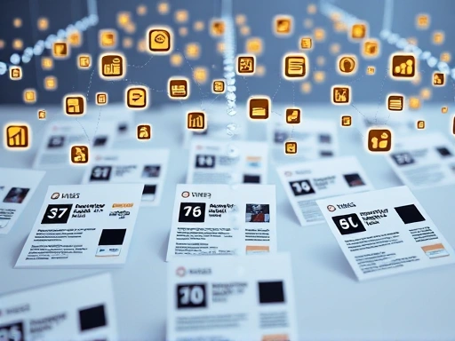 여러 개의 블로그 콘텐츠 카드들이 깔끔하게 정렬된 가상 공간을 보여준다.