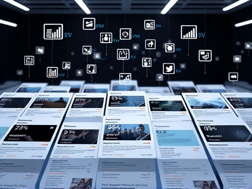 여러 개의 블로그 콘텐츠 카드들이 깔끔하게 정렬된 가상 공간을 보여준다.