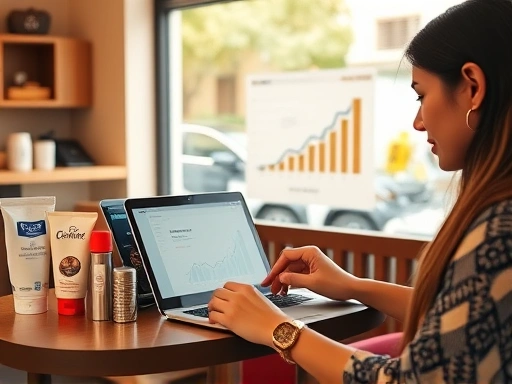 아늑한 카페 공간에서 노트북을 펼치고 블로그를 운영하는 블로거의 모습