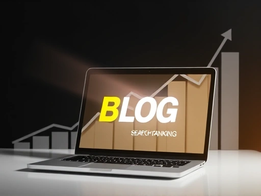 블로그 검색 순위 상승을 상징하는 밝은 빛이 블로그 아이콘을 비추고 있는 이미지