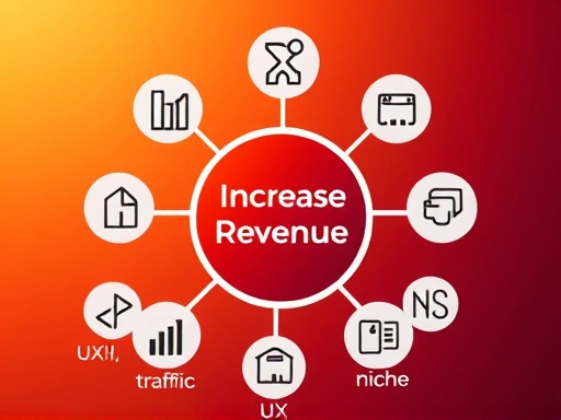 광고 단가에 영향을 미치는 핵심 요인들(트래픽, UX, Niche 등)이 아이콘으로 표현된 인포그래픽.