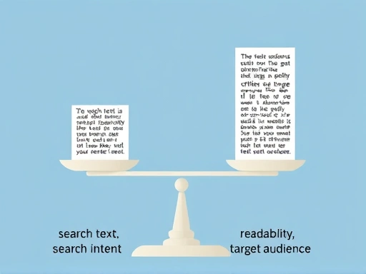 두 개의 저울이 균형을 이루고 있으며, 한쪽에는 짧은 글이, 다른 한쪽에는 긴 글이 상징적으로 놓여 있다.