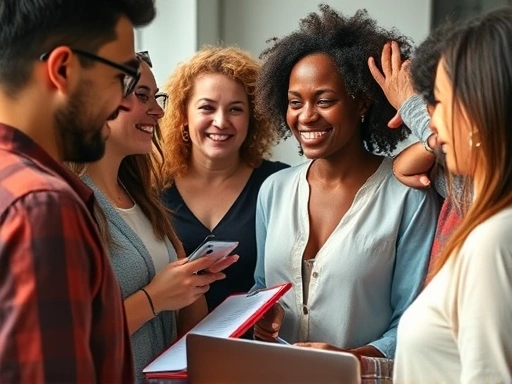 여러 사람이 함께 모여 활발하게 대화하고 있는 모습