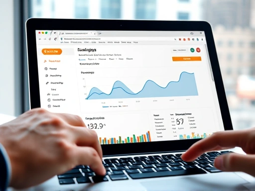 노트북 화면에 Google Analytics 대시보드가 선명하게 보이는 클로즈업.
