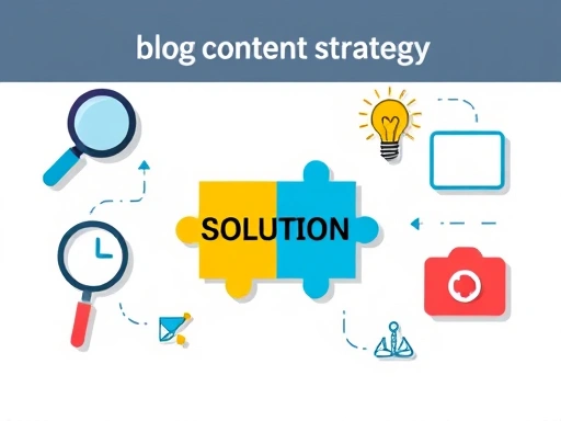 블로그 콘텐츠 전략을 상징하는 다양한 아이콘(돋보기, 연필, 전구, 공유 마크)들이 모여있는 모습