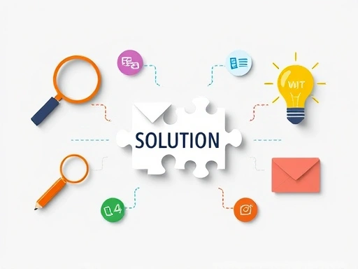 블로그 콘텐츠 전략을 상징하는 다양한 아이콘(돋보기, 연필, 전구, 공유 마크)들이 모여있는 모습