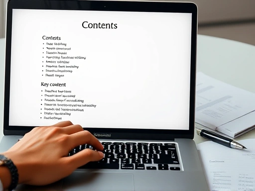 콘텐츠 작성 과정을 상징하는 노트북 화면 클로즈업.