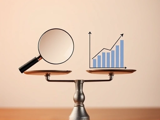 저울 위에 두 개의 다른 아이콘이 균형을 이루고 있는 클로즈업.