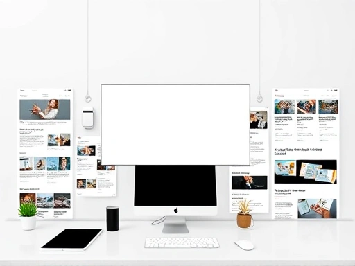 넓은 화면에 다양한 블로그 포스팅 템플릿과 스크린샷 예시가 오버레이된 모습