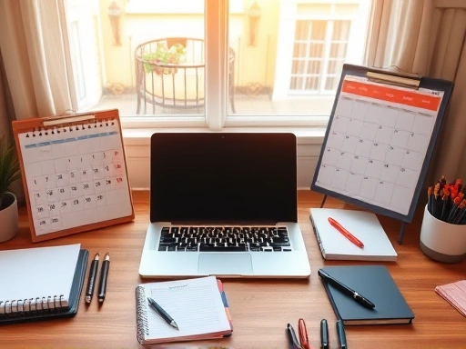 블로그 작업 환경을 연상시키는 정돈된 데스크탑 이미지