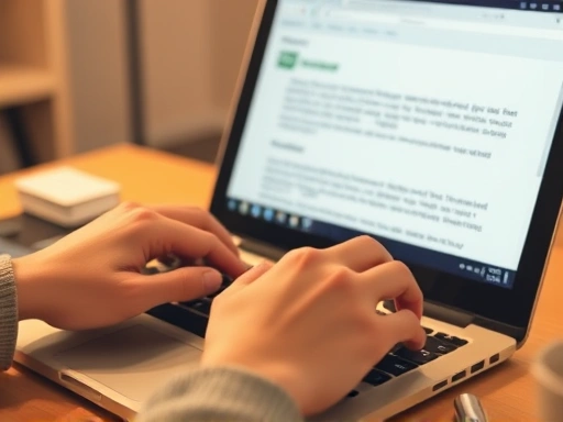 두 손이 노트북 키보드 위에서 분주하게 움직이며 블로그 글을 작성하고 있다.