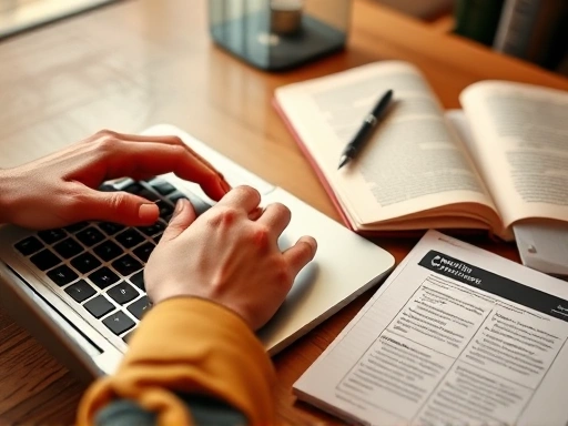 콘텐츠 작성 과정을 묘사하는 클로즈업 이미지