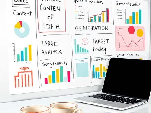 다채로운 아이콘과 그래프가 포함된 기획 보드가 클로즈업되어 보이는 이미지