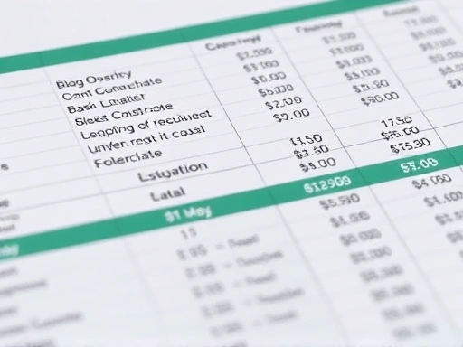 이 클로즈업은 전략적 예산 계획에 필수적인 스프레드시트를 사용하여 블로그 운영 비용에 대한 세부 분석을 보여줍니다.