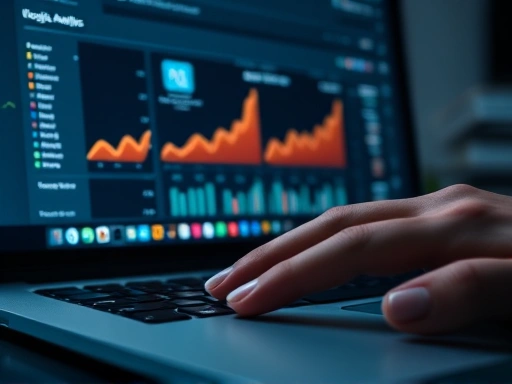 블로그 분석 도구(Google Analytics) 화면이 클로즈업된 노트북.