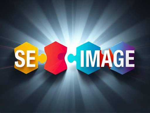 다채로운 색상의 육각형 퍼즐 조각들이 'SEO'와 'IMAGE'라는 글자를 형성하며, 서로 완벽하게 맞물려 돌아가는 모습